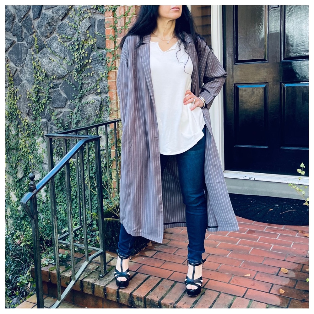 #06 LAST ONE Chic stripes trench coat with pockets - Picture 9 of 10